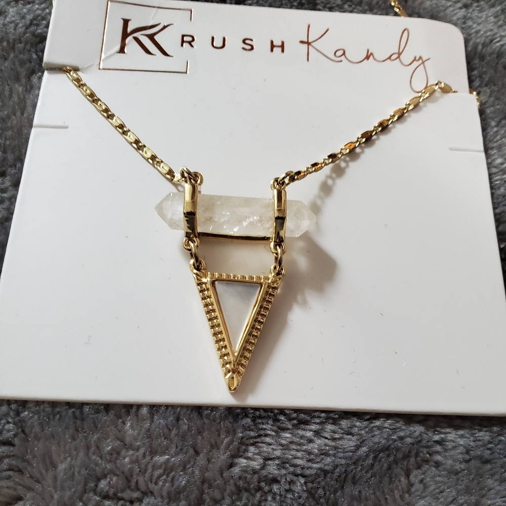 14k Gold white mother of pearl and crystal quartz